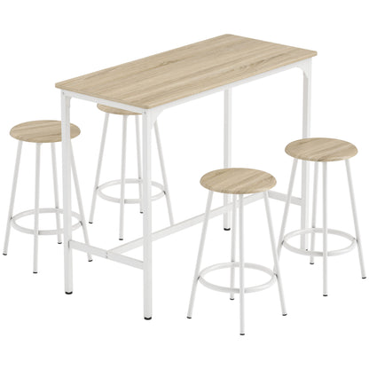 HOMCOM 5 Piece Bar Table Set for 4 with Stools, Metal Frame, Footrest for Kitchen Natural Wood--ChewyGames-ChewyGames