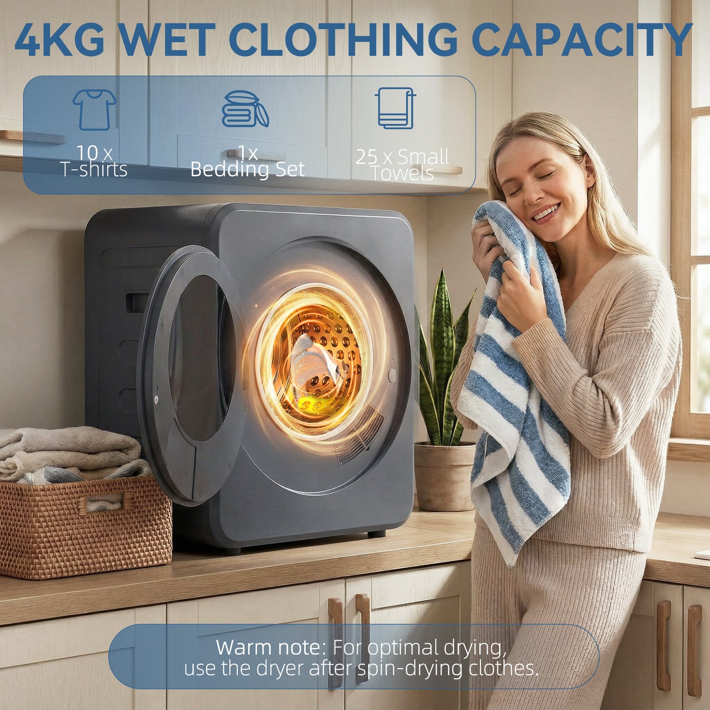 HOMCOM Vented Tumble Dryer, 4kg Front Tumble Dryer with Stainless Steel Tub, 800W Compact Freestanding Grey