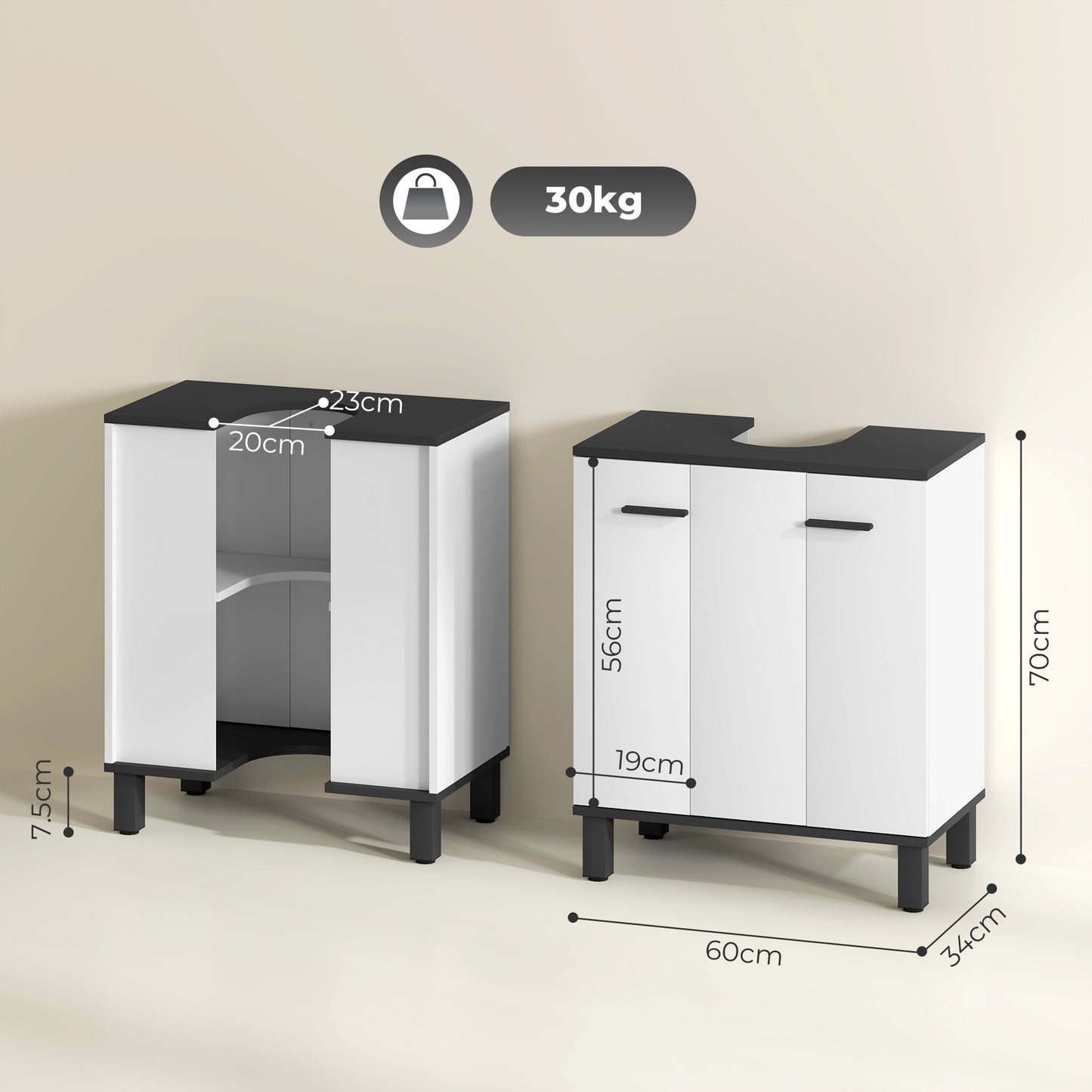 HOMCOM Modern Under-Sink Bathroom Cabinet - High Gloss White