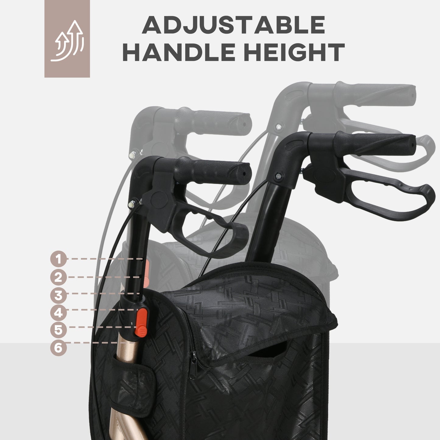 HOMCOM 3 Wheel Rollator, Lightweight Aluminium Tri Walker with Adjustable Handle, Storage Bag and Dual Brakes, 5.3kg, Gold Tone