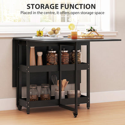 HOMCOM Four-Person Drop Leaf Table - Black Wood-Effect