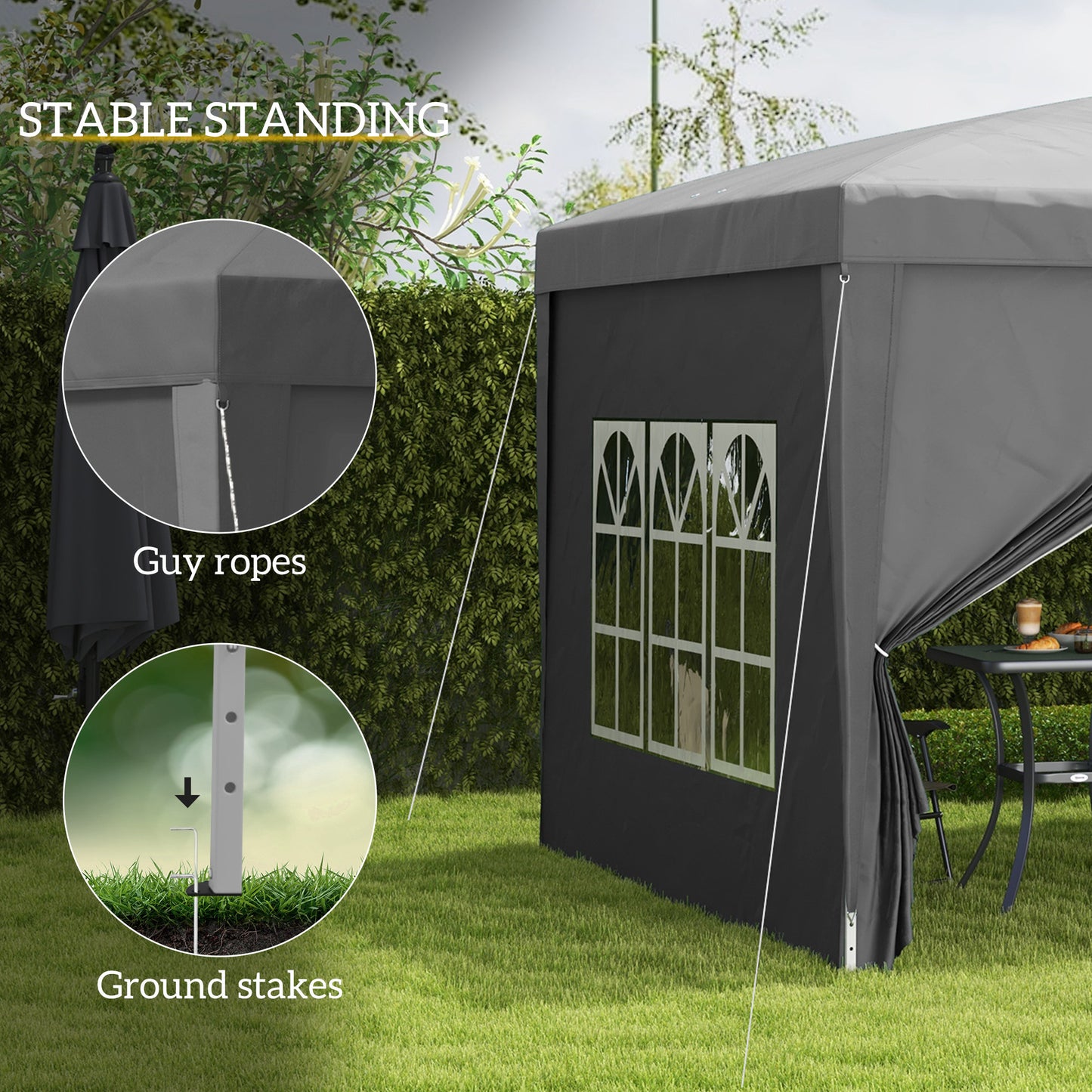 Outsunny 3 x 3 m Garden Pop Up Gazebo, Wedding Party Tent Marquee, Water Resistant Awning Canopy with Sidewalls, Windows, Carry Bag, Grey