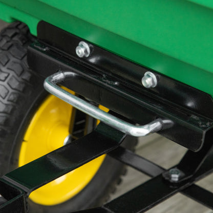Outsunny 125 Litre Large Garden Cart, Heavy Duty 4 Wheel Trolley Dump Wheelbarrow Tipping Truck Trailer - Green