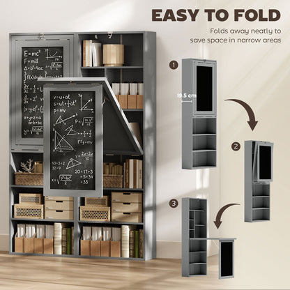 HOMCOM Folding Convertible Desk with Blackboard Multi-function Computer Office Workstation Side Shelf, Grey