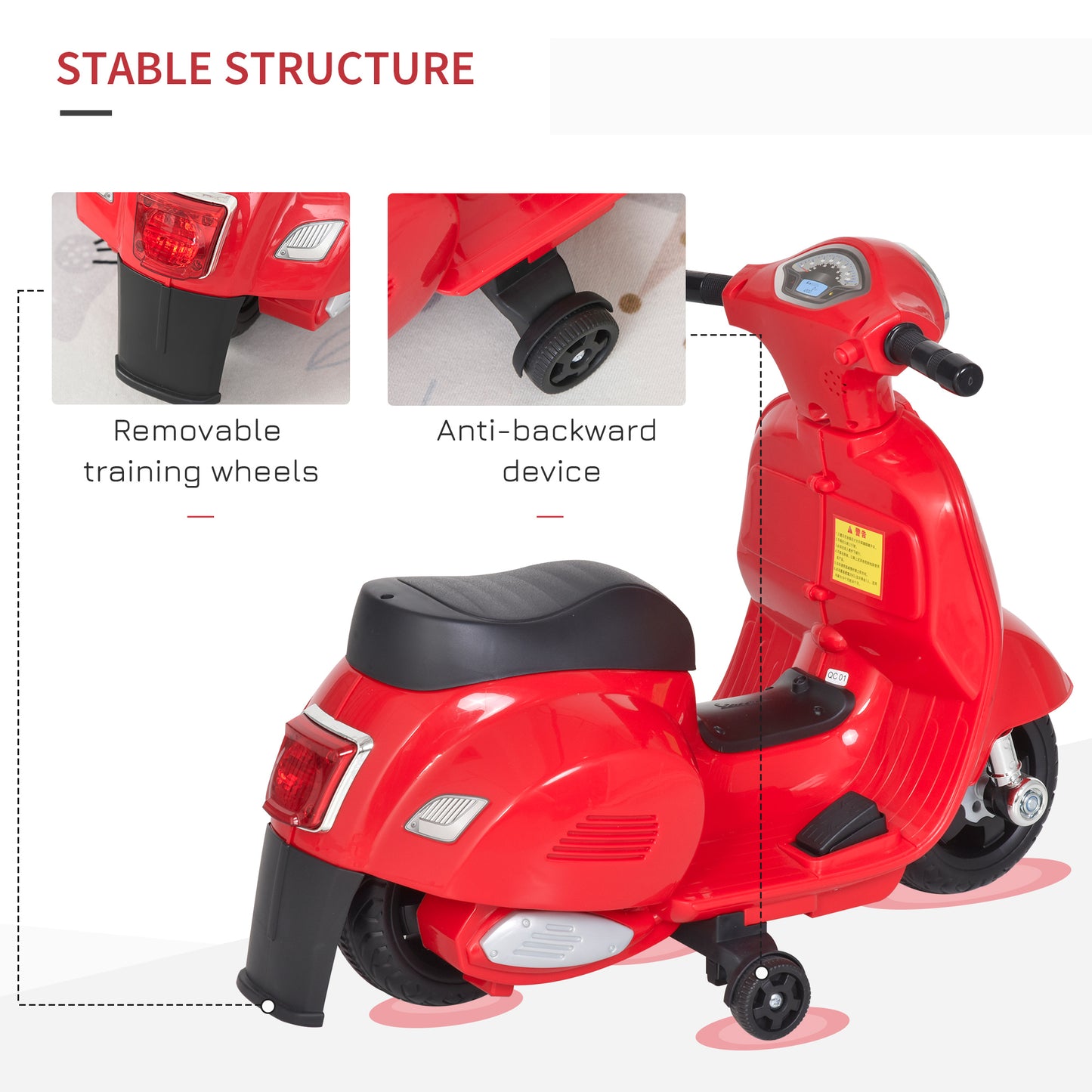 HOMCOM Vespa Licensed 6V Kids Electric Motorbike Ride On Motorcycle  Battery Powered for 18-36 Months with Horn Light Red