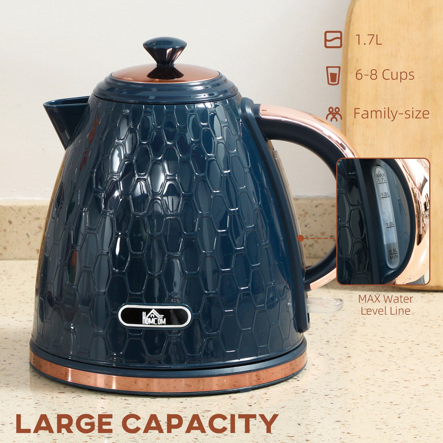 HOMCOM 3000W Rapid Boil Honeycomb Kettle - Dark Blue--ChewyGames-ChewyGames
