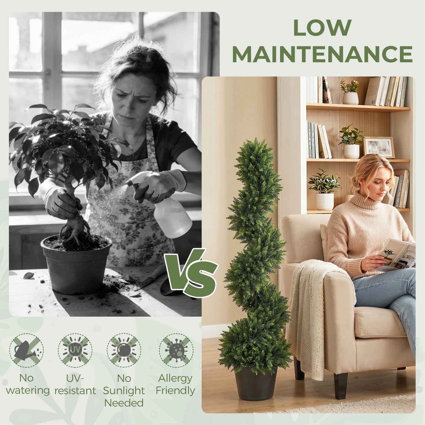 HOMCOM Set of 2 Artificial Spiral Cypress Trees, Fake Plants with 700 Leaves, UV Protection, Deep Green
