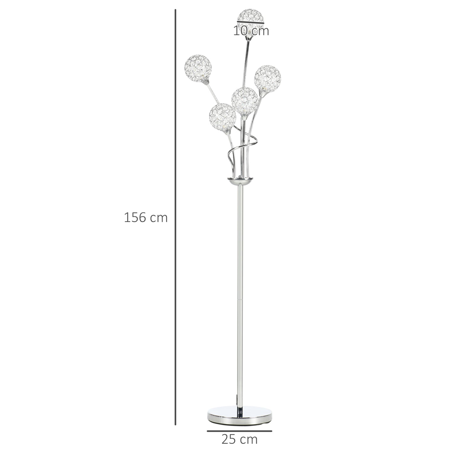 HOMCOM Floor Lamps for Living Room Bedroom with 5 Light, Modern Upright Standing Lamp, 34x25x156cm, Silver