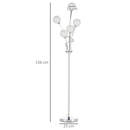 HOMCOM Floor Lamps for Living Room Bedroom with 5 Light, Modern Upright Standing Lamp, 34x25x156cm, Silver