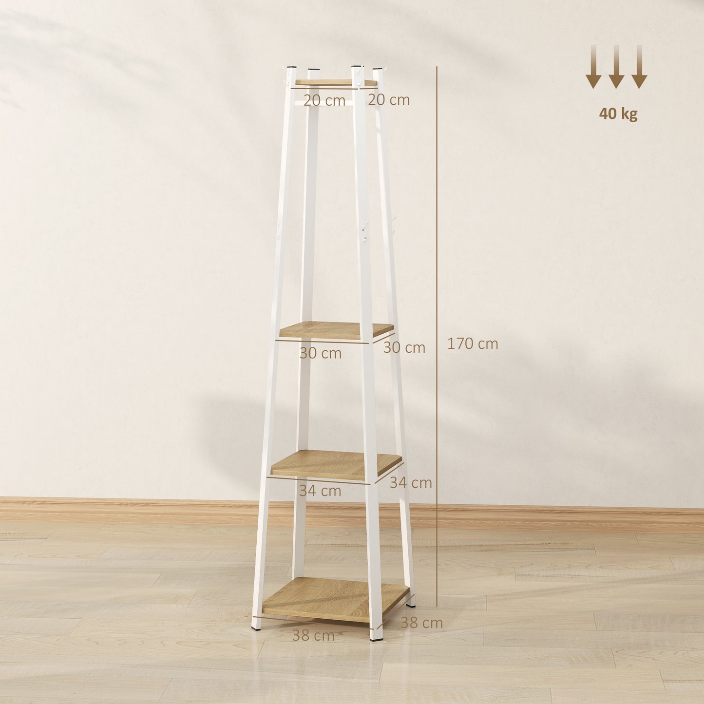 HOMCOM Compact Freestanding Coat Rack -  White/Oak