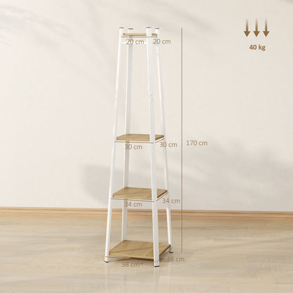 HOMCOM Compact Freestanding Coat Rack -  White/Oak
