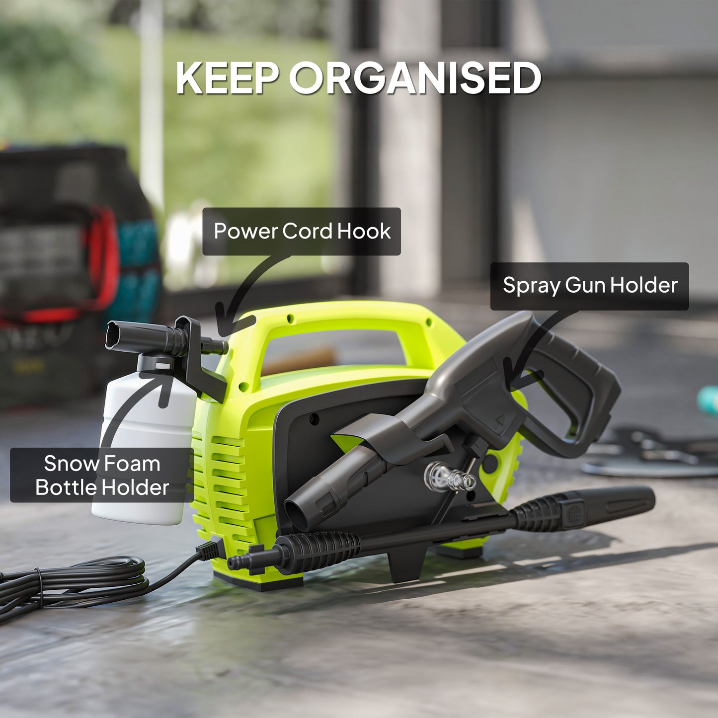 Outsunny 1600W 130-Bar Pressure Washer - Green