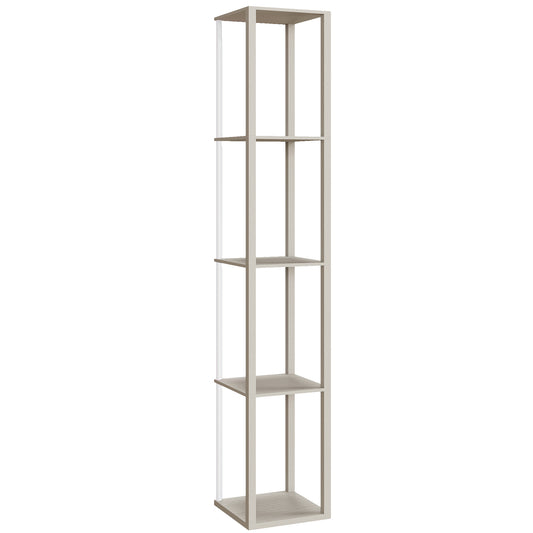 HOMCOM RGB LED Floor Lamp with Shelves, Modern Dimmable Standing Lamp with Remote Control, Adjustable Brightness & Speed for Living Room, Bedroom, Office, Oak