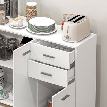 HOMCOM Sideboard, Modern Storage Cabinet with 2 Drawers, 3 Doors and Adjustable Shelves, Kitchen Cabinet, White