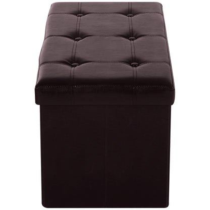 HOMCOM Folding Faux Leather Storage Cube Ottoman Bench Seat PU Rectangular Footrest Stool Box (Brown)