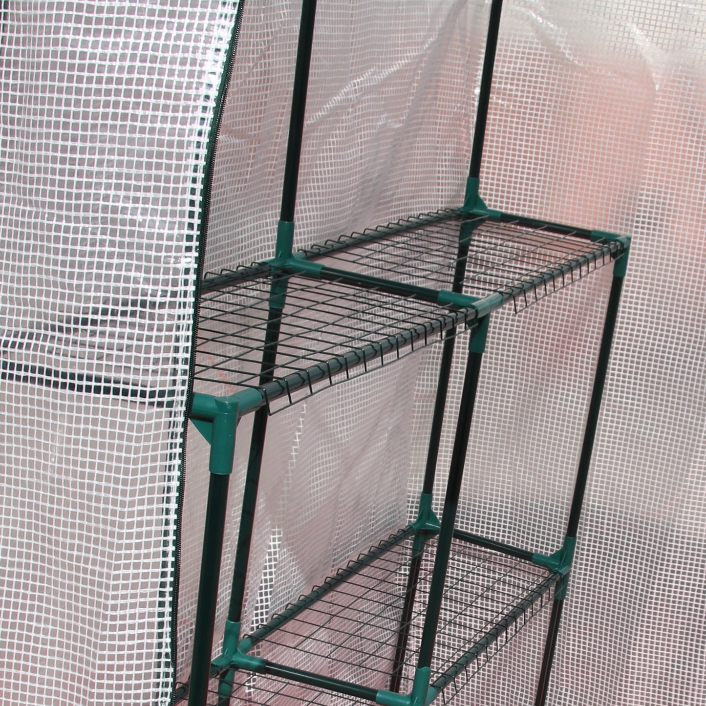Outsunny Walk In Greenhouse with 2 Tier Shelf, Portable Gardening Plant Grow House Tomato Greenhouse with Roll up Zip Panel Door, Reinforced PE Cover, 143 x 143 x 195cm, Green