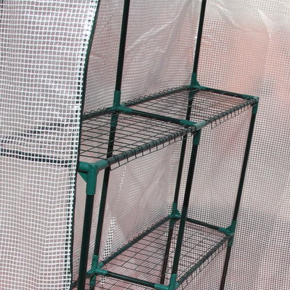 Outsunny Walk In Greenhouse with 2 Tier Shelf, Portable Gardening Plant Grow House Tomato Greenhouse with Roll up Zip Panel Door, Reinforced PE Cover, 143 x 143 x 195cm, Green