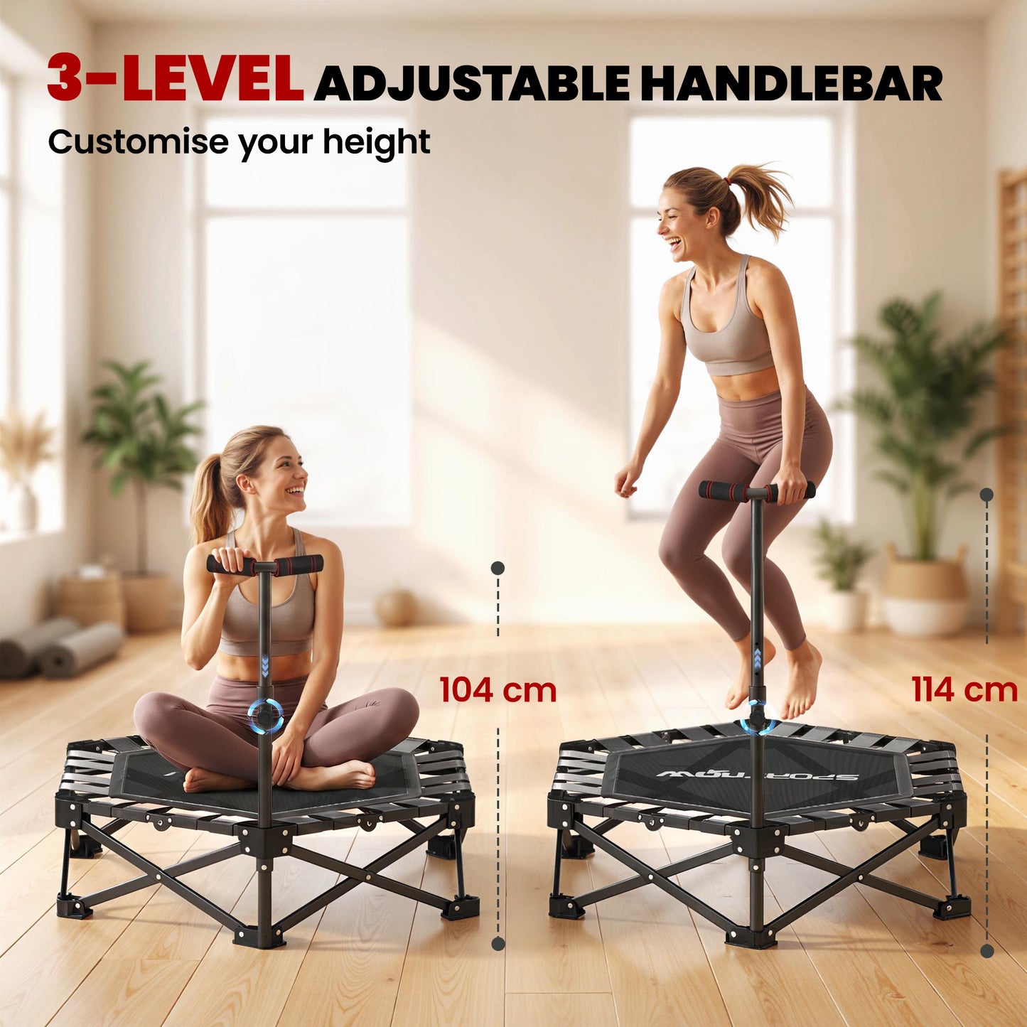 SPORTNOW 42" Foldable Mini Trampoline, One-Step Fold & Open, Rebounder Trampoline with 3-Level Adjustable Handle for Adults