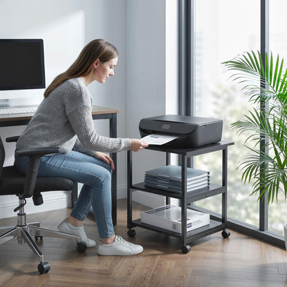 HOMCOM Three-Tier Steel Printer Stand, with Wheels - Black