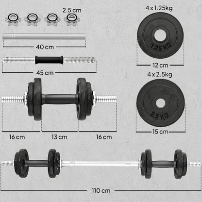 SPORTNOW 2-in-1 Adjustable Dumbbells Set, 20kg Cast Iron Weights Dumbbells Set with Non-Slip Grip for Strength Training, Weight Lifting, Bodybuilding, Home Gym Workout Equipment for Men & Women