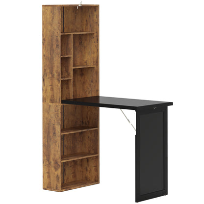 HOMCOM Folding Desk with Blackboard Multi-function Computer Office Workstation Side Shelf for Home Office, Rustic Brown