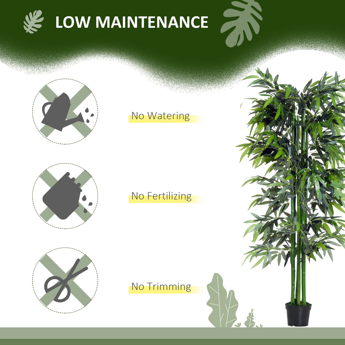 Outsunny 6ft Artificial Bamboo Tree Plant Greenery in A Pot for Home Office Planter 1.8M