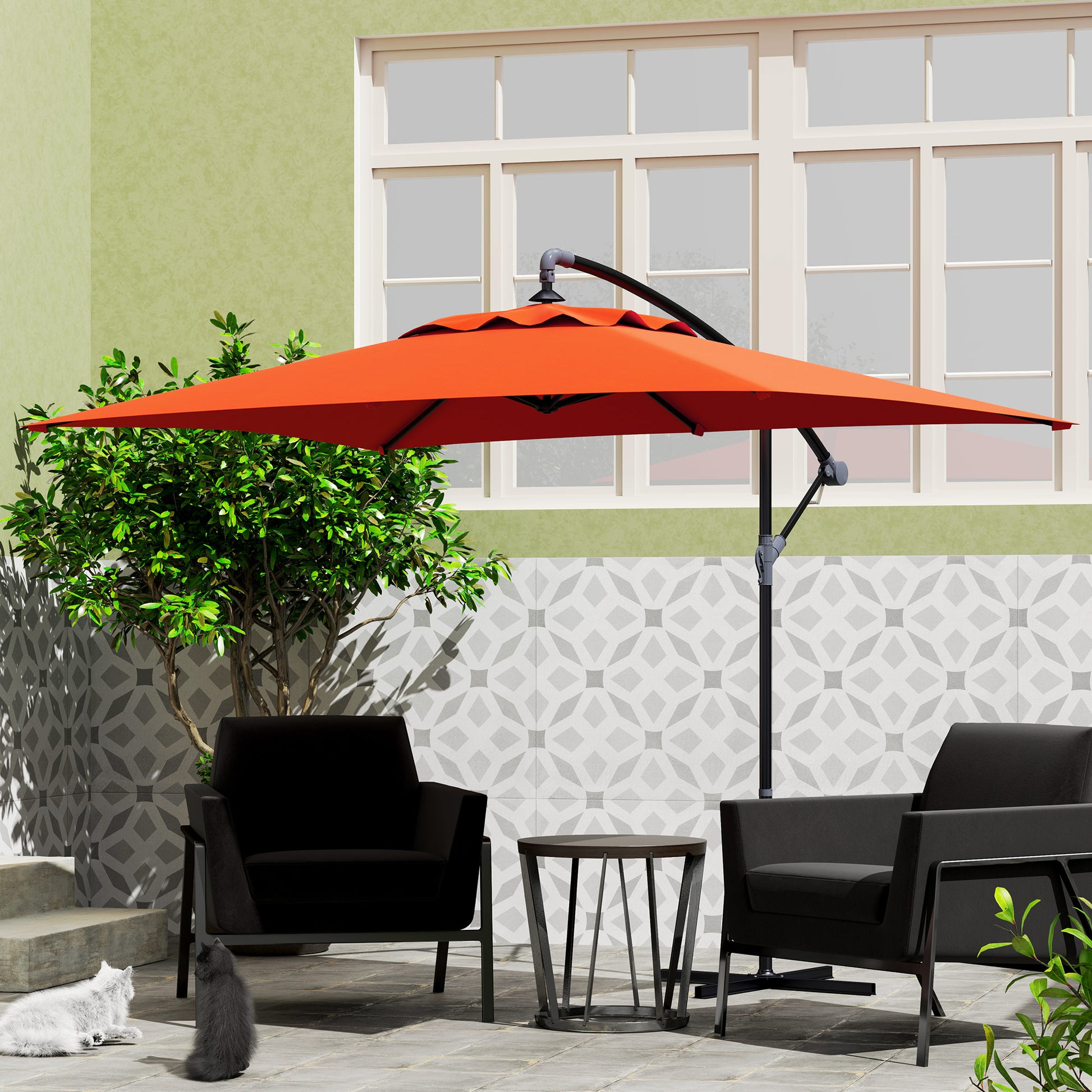 Outsunny 3(m) Cantilever Overhanging Parasol, with Cross Base - Orange--ChewyGames-ChewyGames