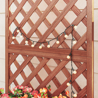Outsunny 72.5 x 31.5 x 149.5 cm 45L Garden Wooden Pine Trough Planter with Topped Trellis Climbing Plants Flower Raised Bed, Orange