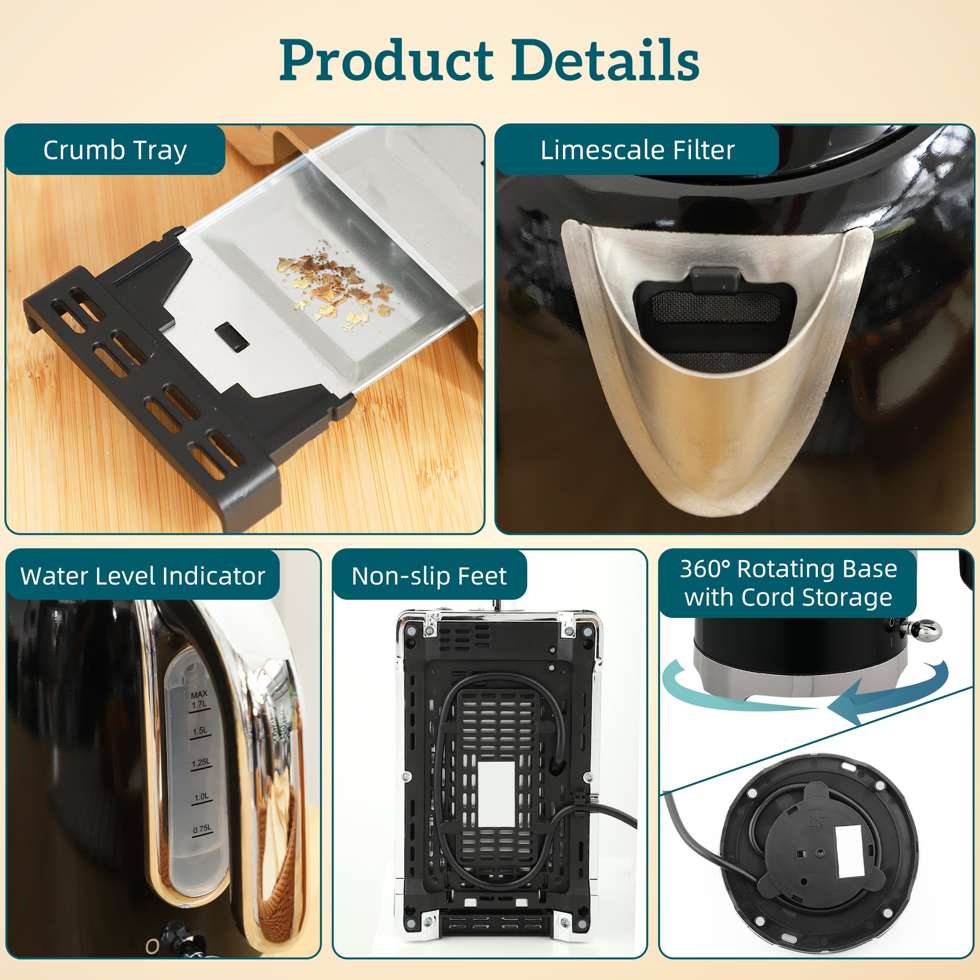 HOMCOM Retro Toaster and Kettle Set - Black--ChewyGames-ChewyGames