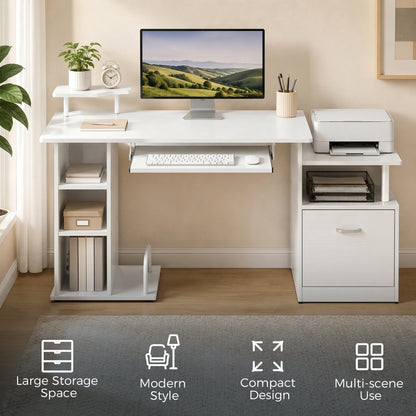 HOMCOM Computer Desk with Drawer Shelves CPU Storage Rack White