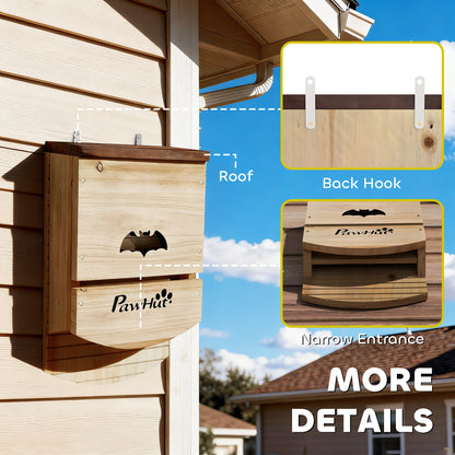 PawHut Bat Boxes, Pack of 3 Wooden Bat Houses for Outdoor, Garden, Farm, Easy to Hang, 23 x 9.5 x 36.5 cm, Natural