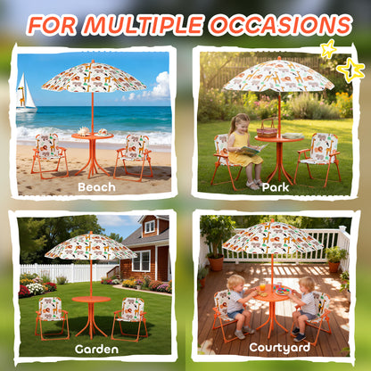 AIYAPLAY Kids Patio Set, Children Table and Chair Set, Outdoor Picnic Table with 2 Folding Chairs and Umbrella, Orange--ChewyGames-ChewyGames