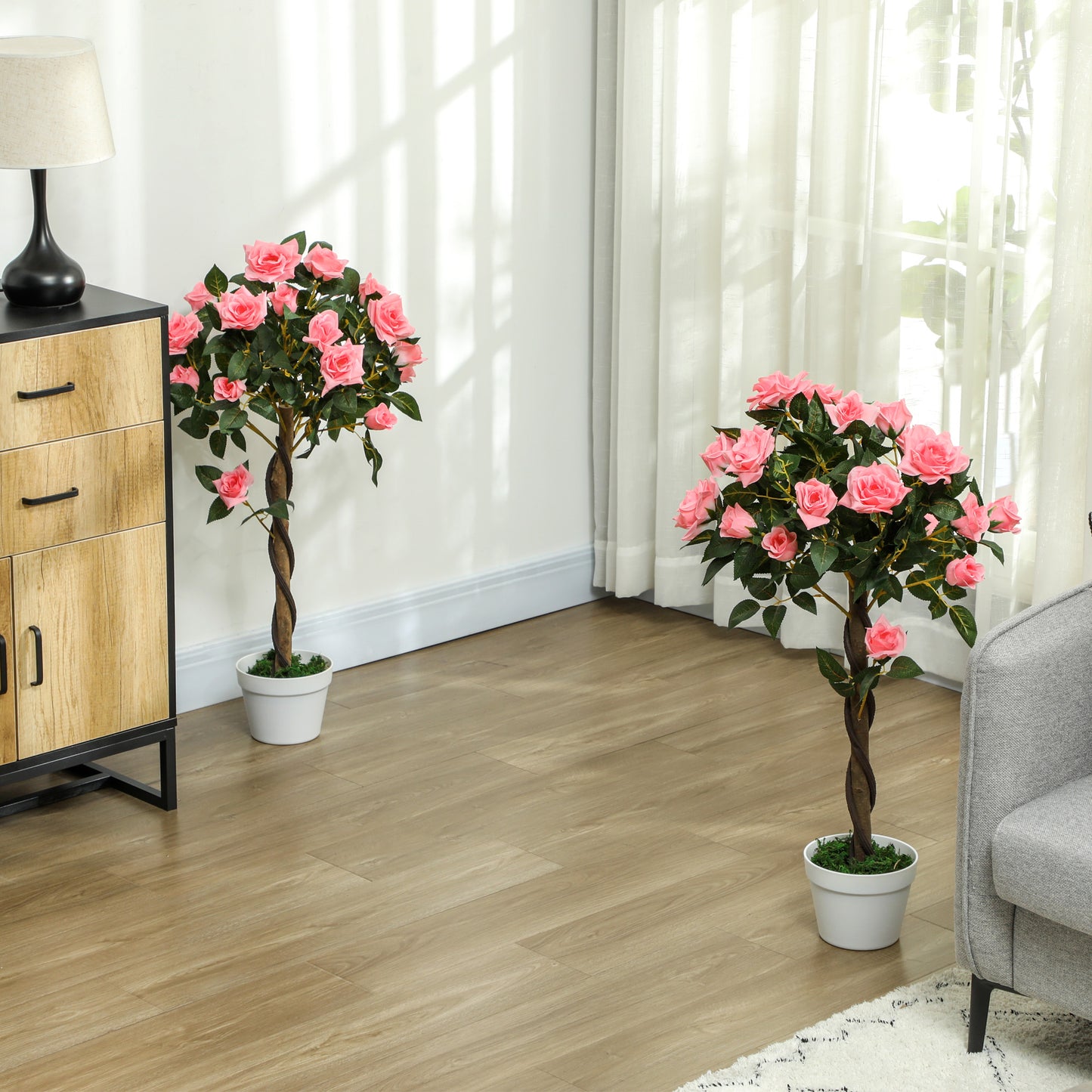 Outsunny Set of 2 Artificial Plants Pink Rose Floral in Pot, Fake Plants for Home Indoor Decor, 90cm--ChewyGames-ChewyGames