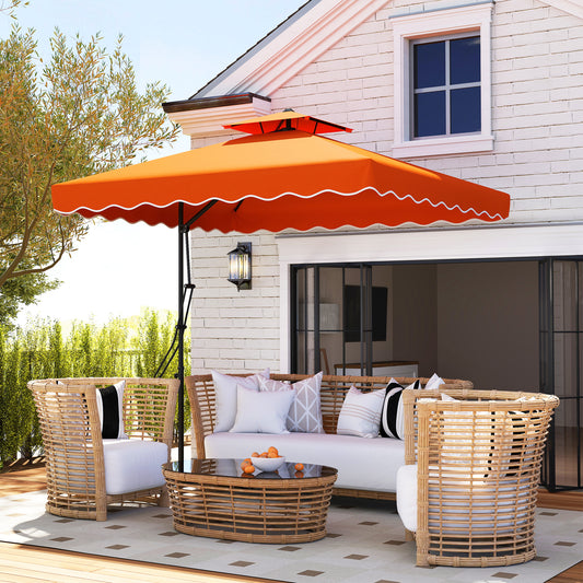 Outsunny 2.5m Cantilever Parasol with Easy Lever, Square Double Top Garden Parasol Umbrella with Ruffles and Cross Base, Overhanging Outdoor Sun Shades, Orange-Cantilever Umbrellas-ChewyGames-ChewyGames