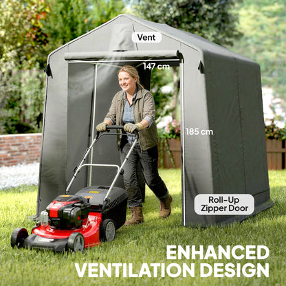 Outsunny 7.5 x 6.2 ft Outdoor Garden Storage Shed, Waterproof Bike Tent with Roll-Up Zipper Door and Vent, Dark Grey