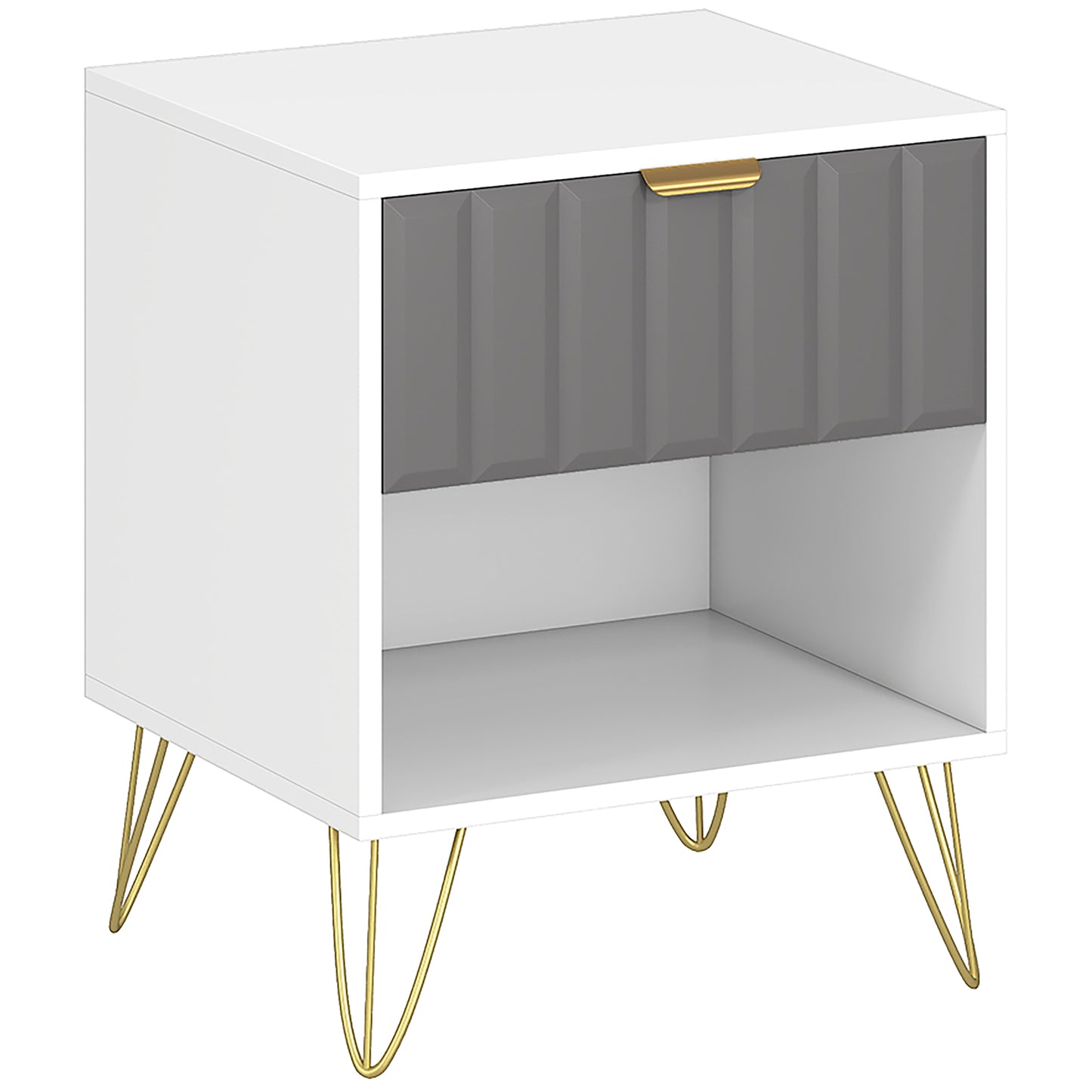 HOMCOM Bedside Table Modern Bedside Cabinet with Drawer and Open Compartment, 45 x 40 x 55, White--ChewyGames-ChewyGames