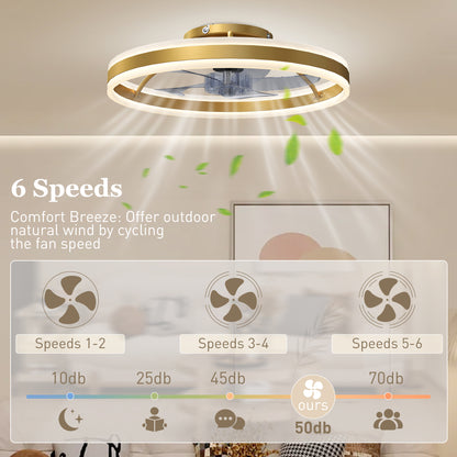 HOMCOM Ceiling Fan with Light and Remote, LED Mount Ceiling Fan with 3 Colour Temperatures, 6 Speed, 50 cm, Gold Tone