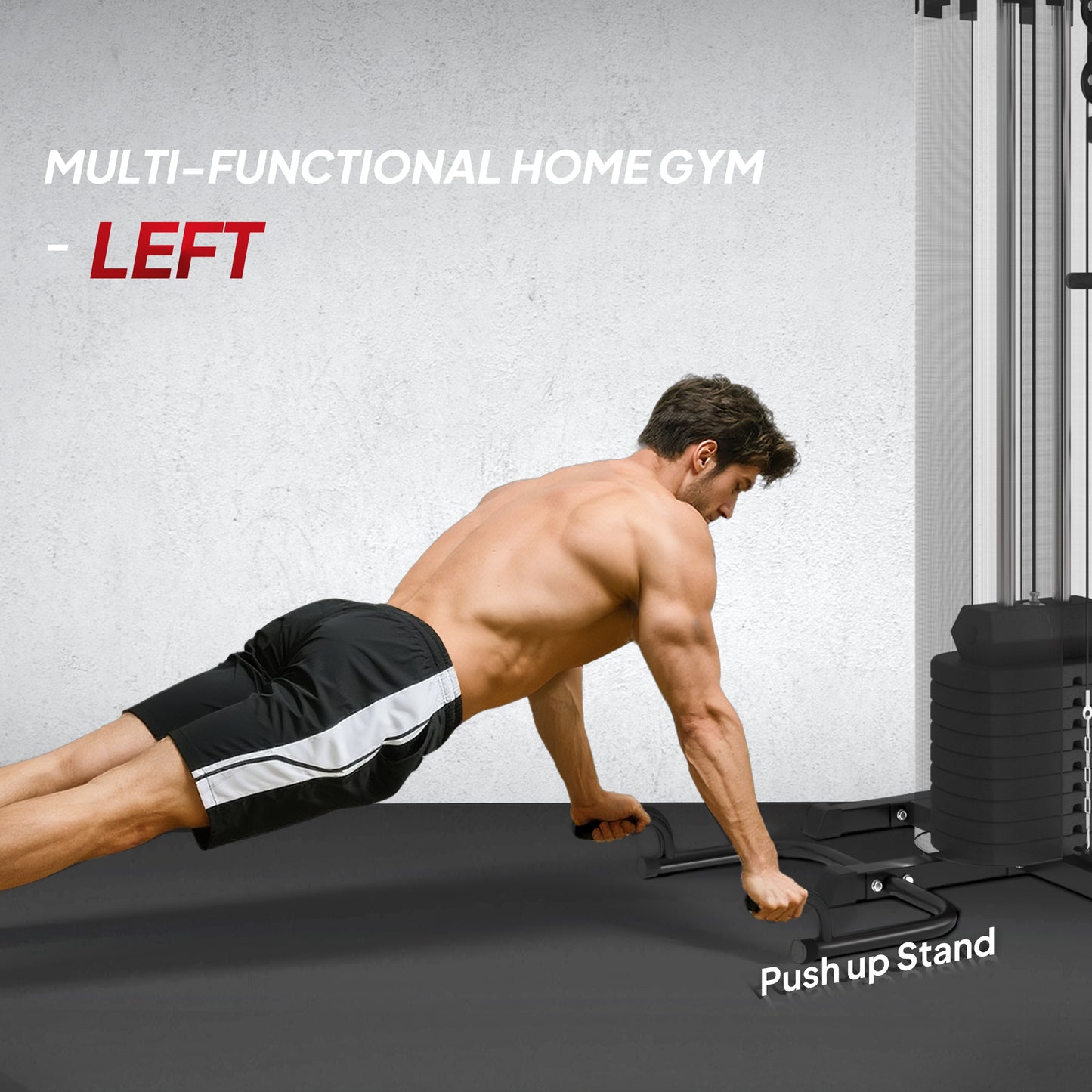 SPORTNOW Multi Gym Workout Station, Weight Machine with 65kg Weight Stack, Sit Up Bench, Push Up Stand, Dip Station