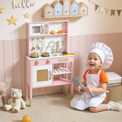 AIYAPLAY Kitchen Playset with Pretend Play Cooking Accessories, Play Kitchen with Oven, Microwave and Sink, Pink--ChewyGames-ChewyGames