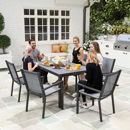 Outsunny Seven-Piece Garden Dining Set, with Plastic Wood-Top Table - Grey