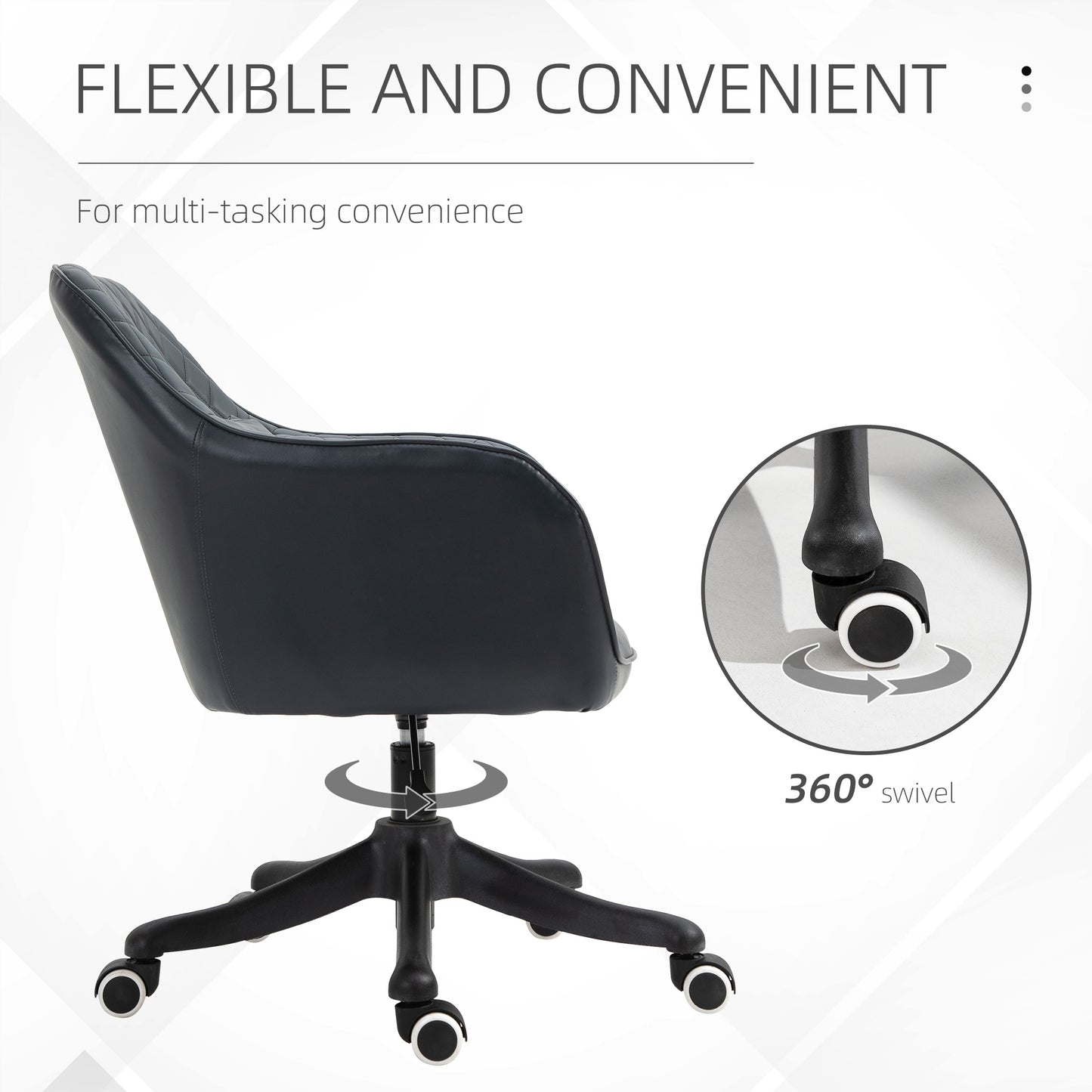 Vinsetto PU Leather Office Chair, Desk Chair, Makeup Vanity Chair with Massage Lumbar Pillow and Rolling Wheels for Bedroom and Home, Deep Blue