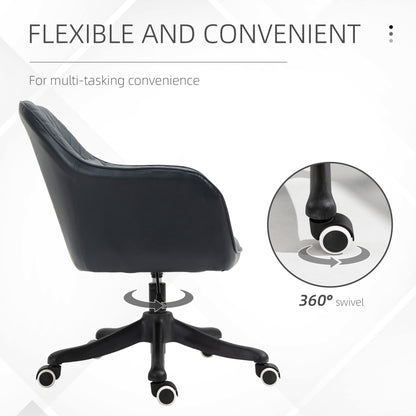 Vinsetto PU Leather Office Chair, Desk Chair, Makeup Vanity Chair with Massage Lumbar Pillow and Rolling Wheels for Bedroom and Home, Deep Blue