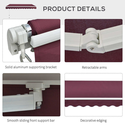 Outsunny 3 x 2.5m Manual Retractable Awning for Patio 45-75° Sun Canopy with Waterproof Fabric - Wine Red