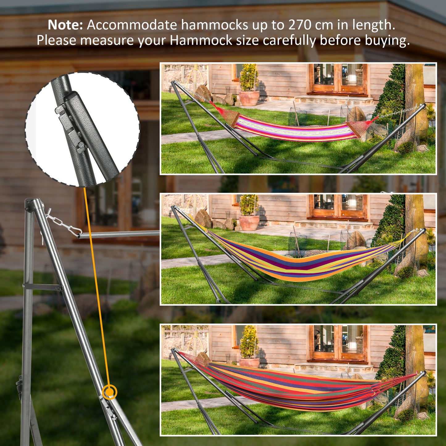 Outsunny Foldable Hammock Stand, Portable Hammock with Metal Frame, 2 in 1 Hammock Net Stand, Clothes Drying Rack, Load Capacity 120kg, for Patio, Garden, Yard, Black