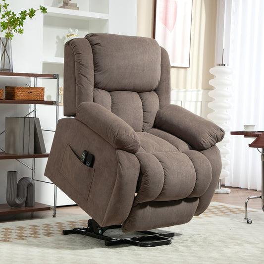 HOMCOM Riser Recliner Armchair with 8 Vibration Massage and Lumbar Heater, Wide Seat, USB Port, Light Brown