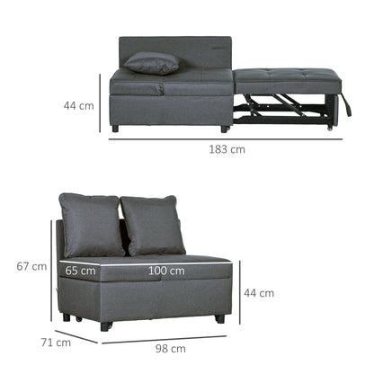 HOMCOM Convertible Single Sofa Bed, 3-in-1 Multi-Functional Sleeper Chair Bed with Magazine Pocket, Grey
