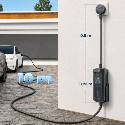 HOMCOM EV Charger Type 2 to 3 Pin Plug, 10 m, 2.8 kW, 6-13 A, Electric Car Charger Type 2 Charging Cable w/ 1-12 h Time Delay