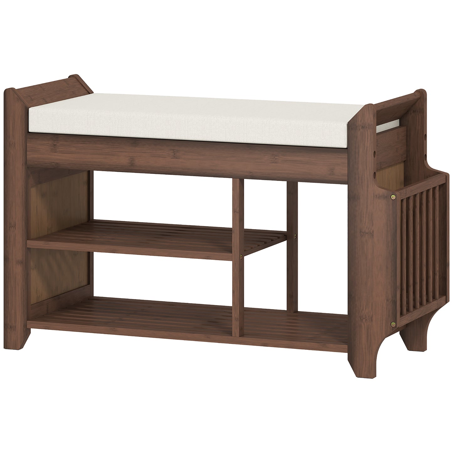 HOMCOM Shoe Bench 2-Tier Boot Section Entryway Storage Bench Cushioned Seat 80 x 30 x 50 cm Dark Brown and Cream