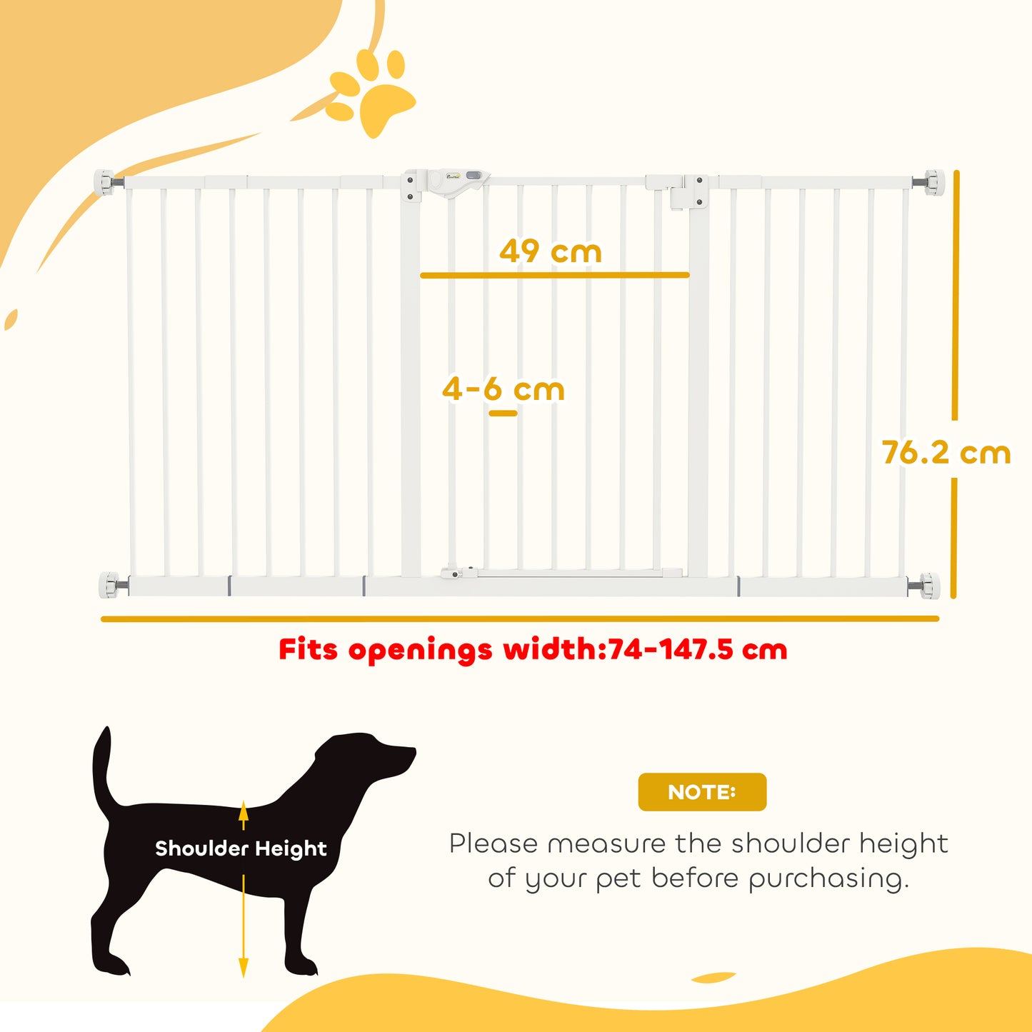 PawHut Adjustable Safety Gate w/ Three Extensions, Four Adjustable Screws, White