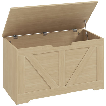 HOMCOM 100L Home Storage Box, with Safety Hinges - Natural Wood Finish--ChewyGames-ChewyGames
